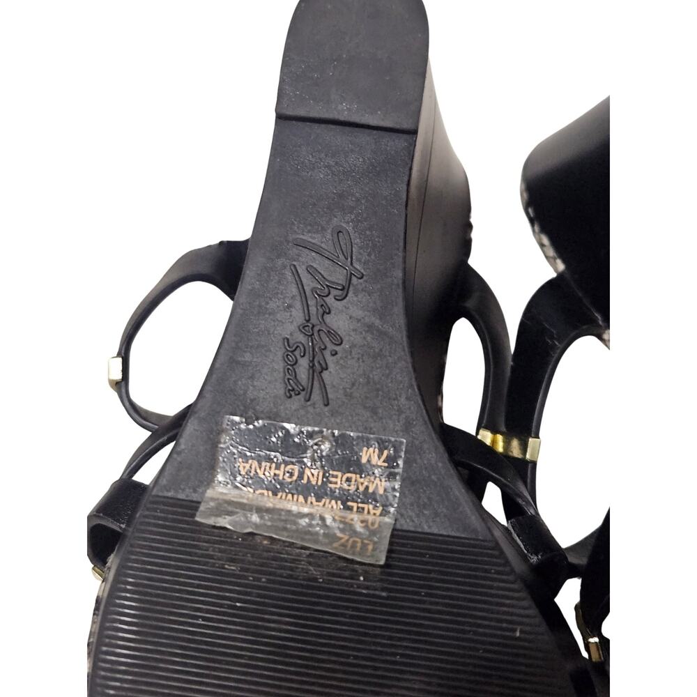 Thalia Sodi Black Marlina Srappy Sandals Snakeskin Gold-tone Hardware Size 7M - Picture 8 of 9